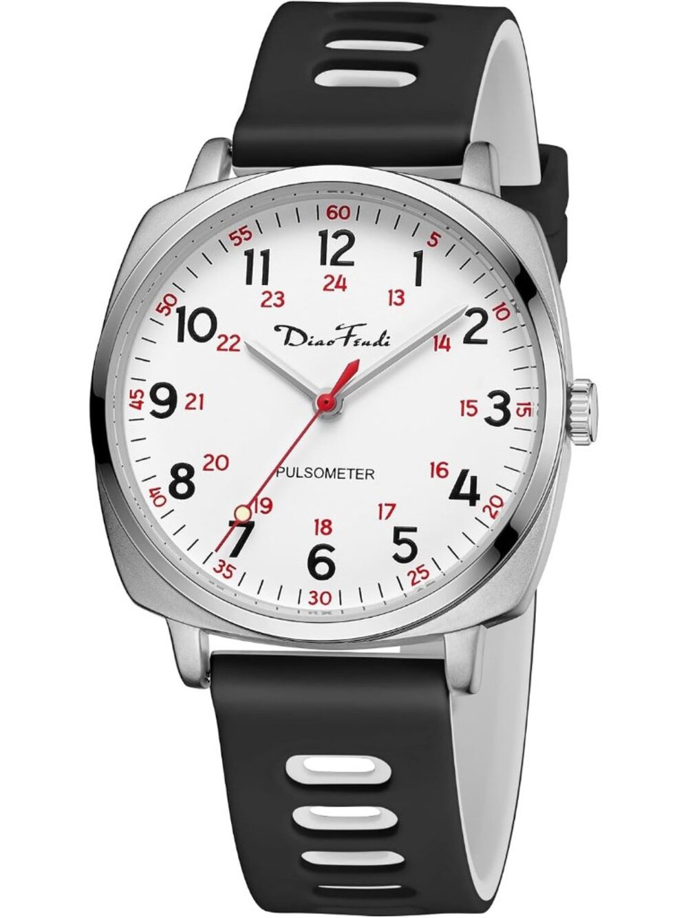 Women's Silver-Black White Waterproof Nurse Second Hand Military Wrist Watch